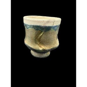 Handmade Small Colorful RAKU Vase Pot with Base 4 x 3.5 in Weighs 1/2 lb